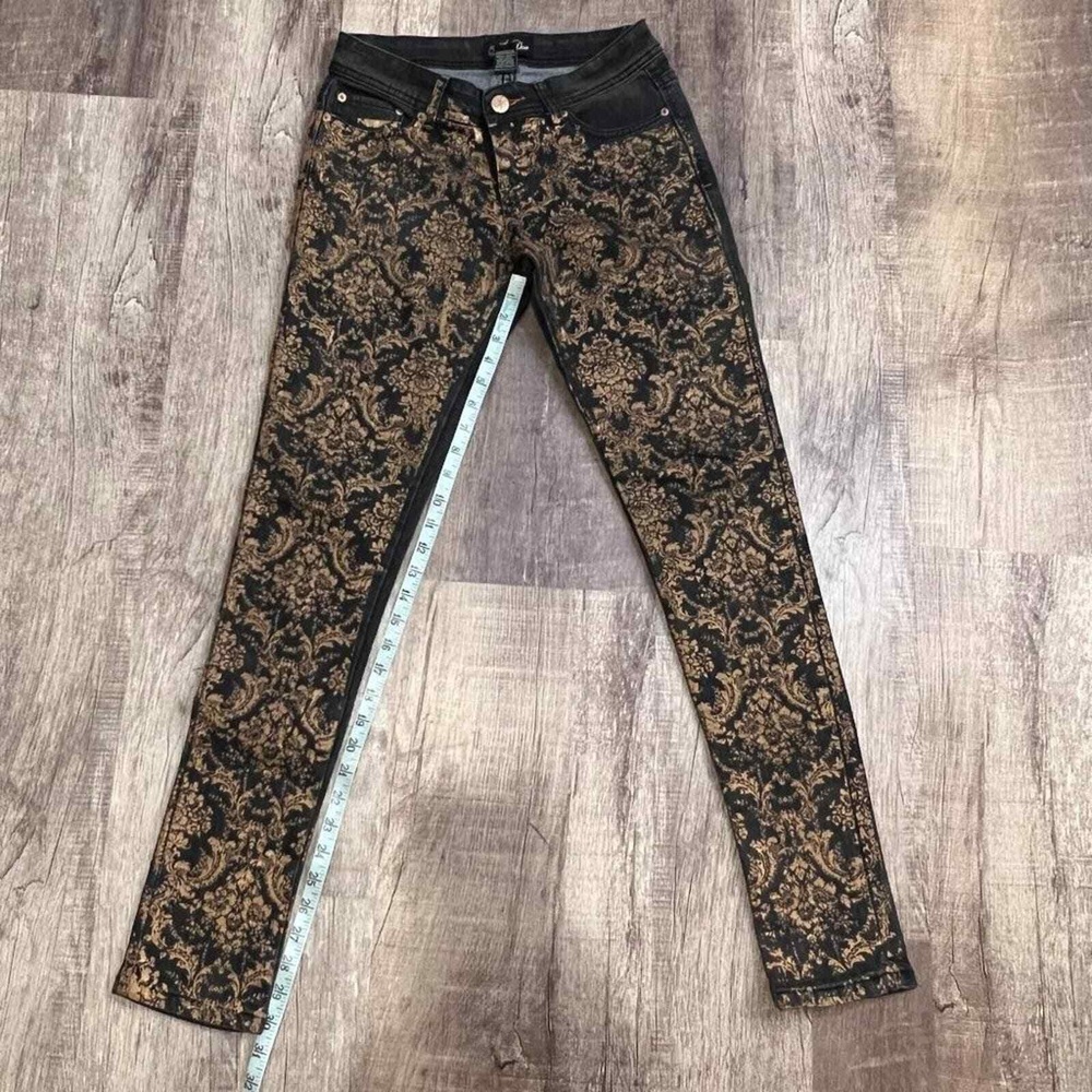 Unique Jane‎ Doe Black & Gold Floral Painted Metallic Jeans juniors sz 5